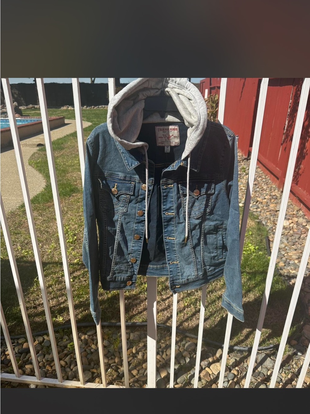 True Religion Blue Denim Jacket with Grey Hood